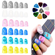 Silicone Guitar Fingertip Protectors with Guitar Picks, 30 Pcs Anti Slip Fingertip Protection Covers Caps, 20 Pcs Mixed Colorful Guitar Picks, 5 Size