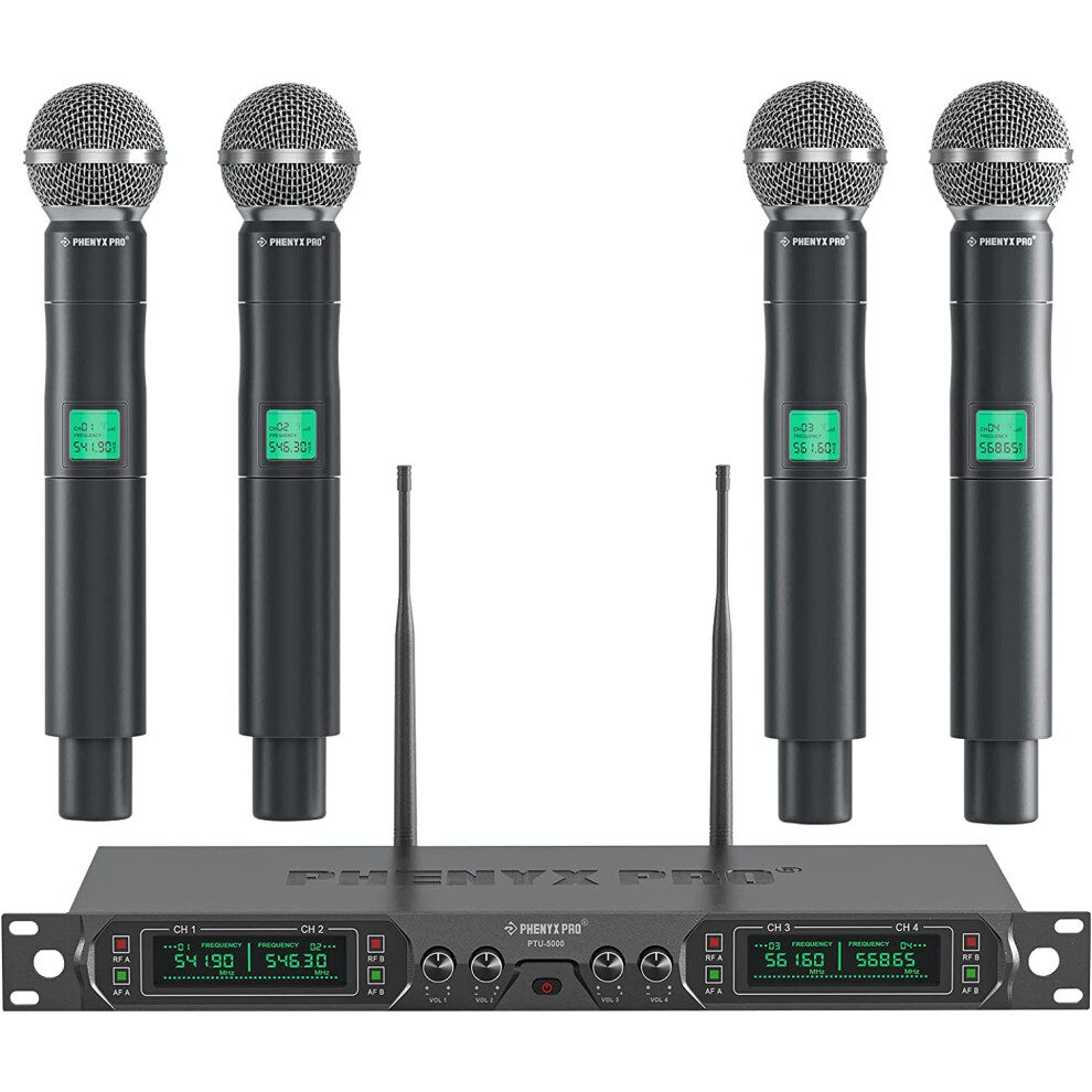 Phenyx Pro Wireless Microphone System, 4-Channel Uhf Wireless Mic, Fix