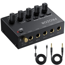 PROZOR 4-Channel Compact Audio Mixer - 6.35mm Audio Stereo Mixer with Independent Volume Control Dual Mono/Stereo Modes, Ultra-Low Noise, Type-C Powe