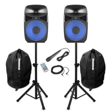 Vonyx VPS102A 10" Bluetooth Active Party Speaker System with Built-in Light Show, Adjustable Stands, Microphone & Protective Bags – 600W Home Audio