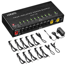 LEKATO Guitar Power Supply, 10 Isolated DC Outputs for 9V/12V/18V, 100mA 300mA 500mA Effect Pedal Power Supply with Short Circuit Protection for Musi