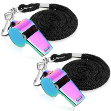 simarro 2 Pack Stainless Steel Metal Whistles with Lanyards, and Colored Coach W
