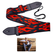 Qianeffort Red Flamed Guitar Strap - 5cm Wide for Electric, Acoustic & Bass Guitar