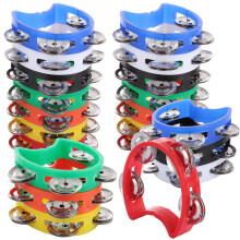 APACALI 21PCS Half Moon Tambourine, Tambourines for Adults, Small Tambourine with 4 Bells, Musical Tambourines for Musicians, Singers, Bands, 7 Colou