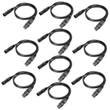 WorldLite 1m DMX Cable, 10PCS 3.2ft DMX Signal Wires, 3-Pin XLR Male to Female Stage Light Signal Cable with Metal Connectors, Connection for DMX512