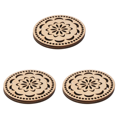 6Pièces Accessoires Sac Faits Main Rond Bois Kaki Durable Élégant 1