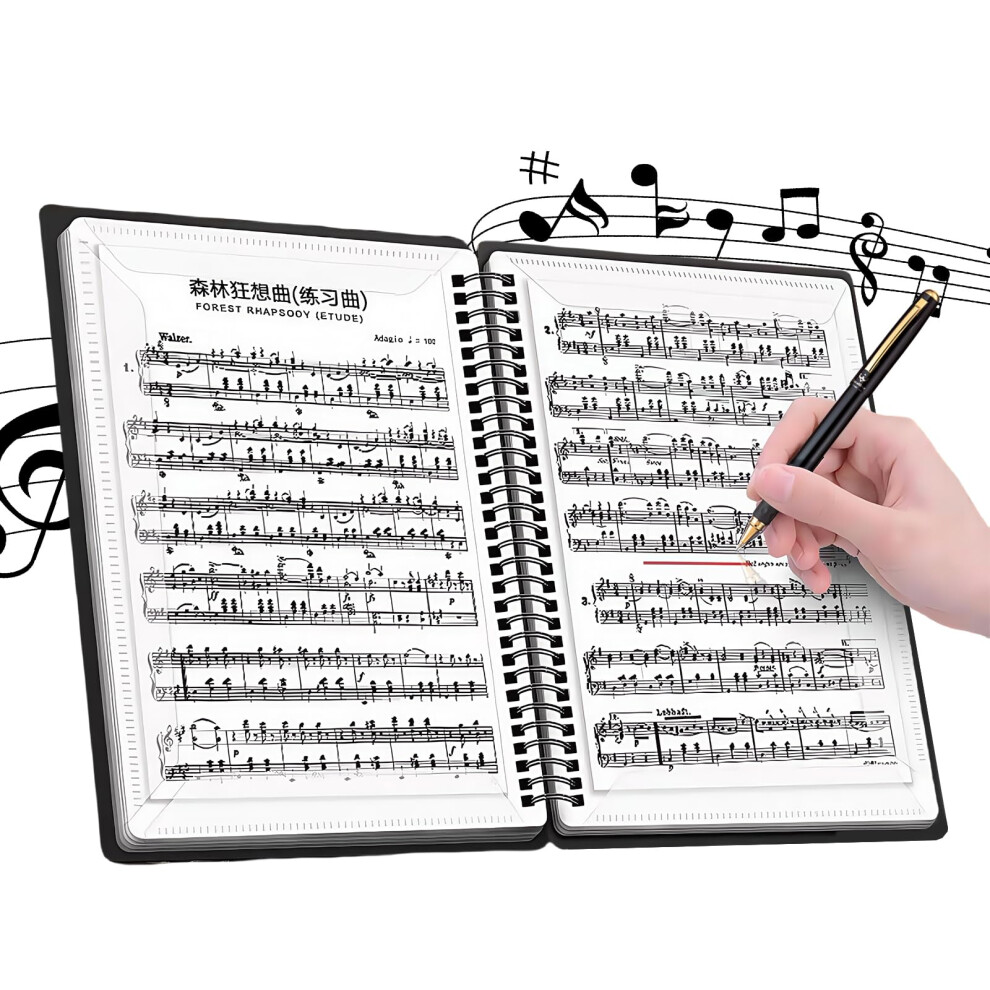 Flintronic Music File Folder A4 60 Pages, Piano Score Mark Clef Sheet,