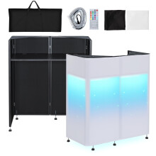 Kokorona Portable DJ Booth 108 x 51x 115 cm with Dual Top Corners, DJ Facade Booth with Cable Hole, DJ Table Stand with Light Strip and Remote Contro
