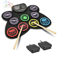 OFFCUP Electronic Drum Kit, 9 Drum Pad Electronic Drum Set, Portable Roll-Up Drum Pad Silicone Electronic Drum Set with Build-in Stereo Speakers, Gre