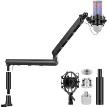CAHAYA Mic Arm Low-Profile - Max Load of 2.5KG Mic Stand with Desktop Clamp 360 Rotatable Height Adjustable Boom Arm Stand Adapter Both Computer Pod