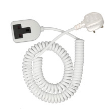 1 Gang Single Socket Curly Mains Power Extension Lead - 13A UK Plug to 13A UK Socket, Spiral Cable - 1m closed coil extendable to 2.5m