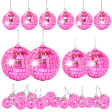 Pink Mini Disco Ball Decor: 28 Pack Hanging Mirror Ball Ornaments Different Sizes - Disco Balls Decorations Bulk for Party Christmas Tree Cake Room B