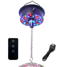 Remote Control Disco Ball Rotating Motor with Chain 5RPM-10RPM Adjustable Speed,Plug/Battery Powered Mirror Ball Motor with 24 LED Beads Suit for 6 8