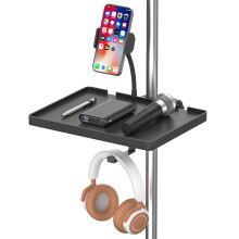 Universal Microphone Stand Tray, Adjustable Clamp-On Utility Shelf for Live Streaming, Karaoke, Recording (8.7" x 6.5")