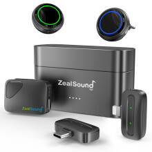 zealsound Wireless Lavalier Microphone (2TX+3RX) - Compatible with Camera, iPhone, Android PC, w/Hi-Fi Audio, Noise Cancelling, 40H Duration, 300m Ra
