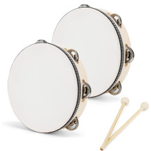 2PCS Tambourine, 15CM Wooden Tambourine Handheld Tamborine with 2 Percussion Stick Hand Drum with Jingle Bells Musical Instruments for Performance Rh