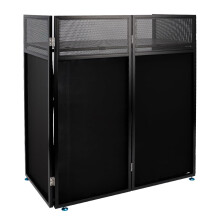 DJ Booth Table with Black & White Scrim, Foldable Metal DJ Stand with Cable Management & Carry Bag, 108 * 52 * 115CM Workstation for Mobile DJ, Weddi