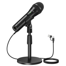 FIFINE Dynamic Microphone with USB/XLR Connection for Vocal, Podcast Recording, Studio Handheld Mic Bundle with Desktop Stand for Singing, Voice Over