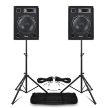 MAX15 2000W Passive PA Speaker Kit with Stands – Complete DJ Sound System with Dual 15" Passive Speakers, Tripod Stands & Cables for Events, Karaoke