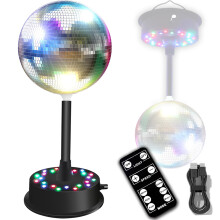 Mirrors Ball Light with Remote, 23 RGBW LED Adjustable Rotating Motor 5-10 RPM with 6-Inch Silver Mirror Ball with Multi Light Mode and Voice Control