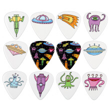 12 Cartoon Space Alien Guitar Plectrums, Harmony Picks
