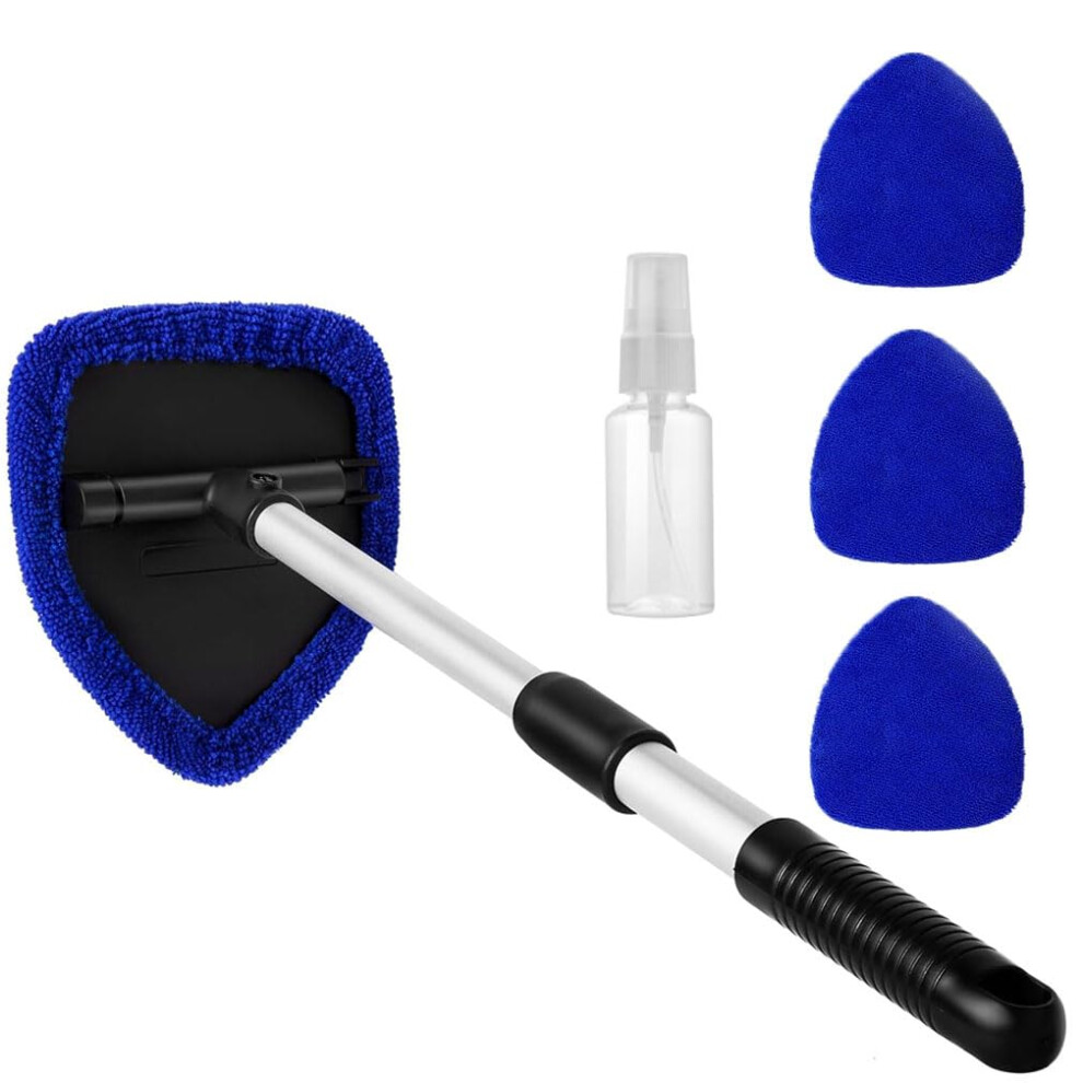 Car Windscreen Cleaner Car Window Cleaner With Extendable Long Handle And 4 Washable Reusable Microfiber Pads, Windshield Cleaning Tool, Auto Interio 33713748