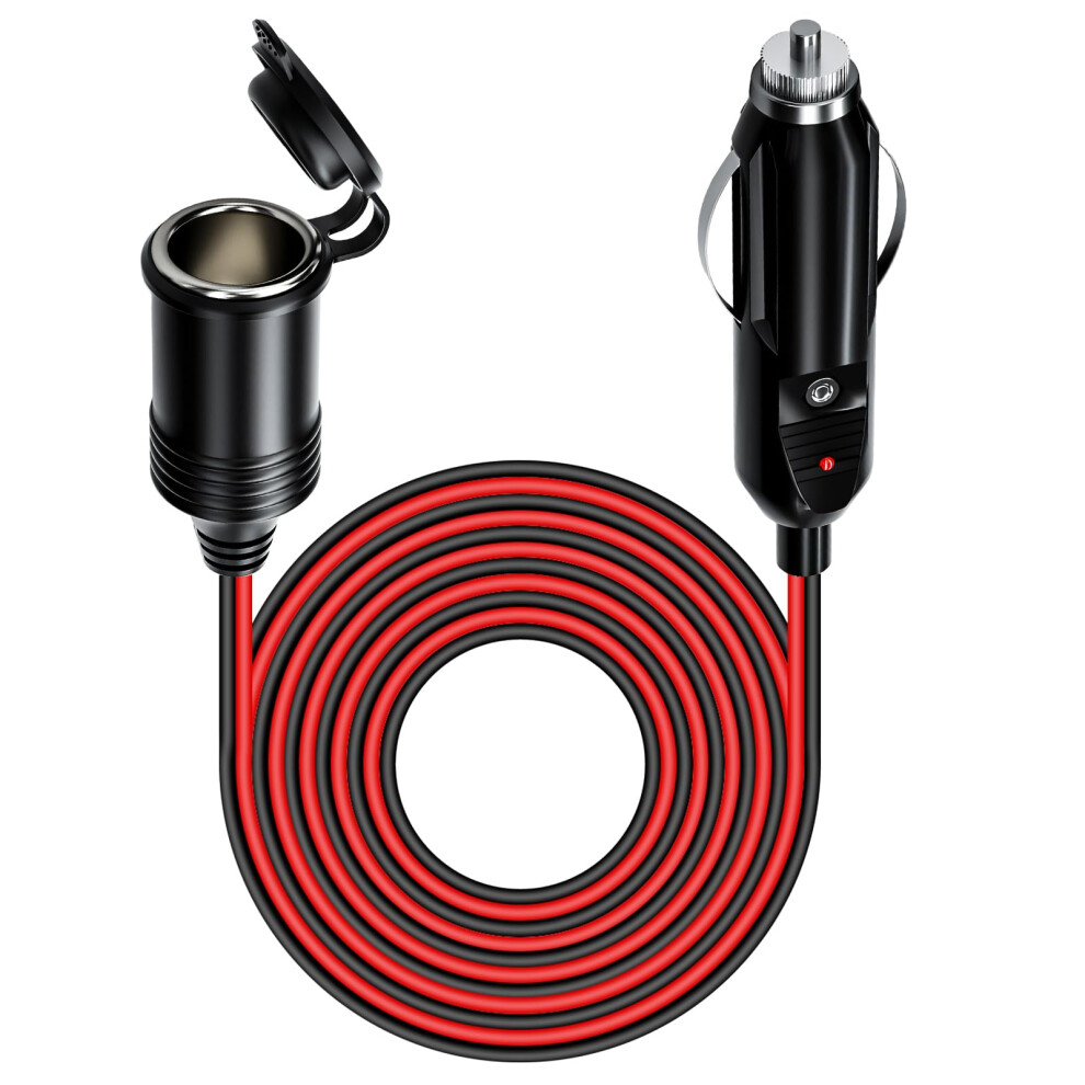 12V/24V Car Cigarette Lighter Extension Cord, 13Ft/4M 16Awg Car Charger Extension Cable With 15A Fuse And Led Lights Heavy Duty Male To Female Socket 78780774
