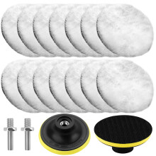 Car Polishing Pads for Drill, 14 Pcs 3 Inch Wool Buffing Pads Kit with Backing Plates and M10 Drill Adapter for Car Furniture Polishing Waxing, Detai