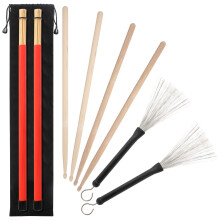 5A Drumsticks, 2 Pairs Classic Maple Drum Stick Sets With Retractable Wire Drum Brush and Professional Bundle Drum Stick Dowel Drumsticks Plus Waterp