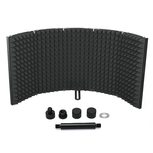 aleawol Microphone Isolation Shield, 5 Panel Microphone Acoustic Shield, 180 Adjustable Mic Isolation Shield, Microphone Sound Shield for Any Conden
