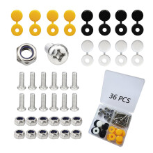 Car Number Plate Fixings, M6 Stainless Steel Number Plate nuts and bolts, 12 Sets 36 Piece, License Plate Fixing Bolts with Mixed Color Hinge Caps fo