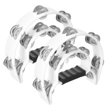 SINJEUN 2 Pack 23 x 20cm White Double Row Tambourine, Half Moon Tambourine, Metal Jingles Hand Held Percussion Musical Tambourines with Ergonomic Han