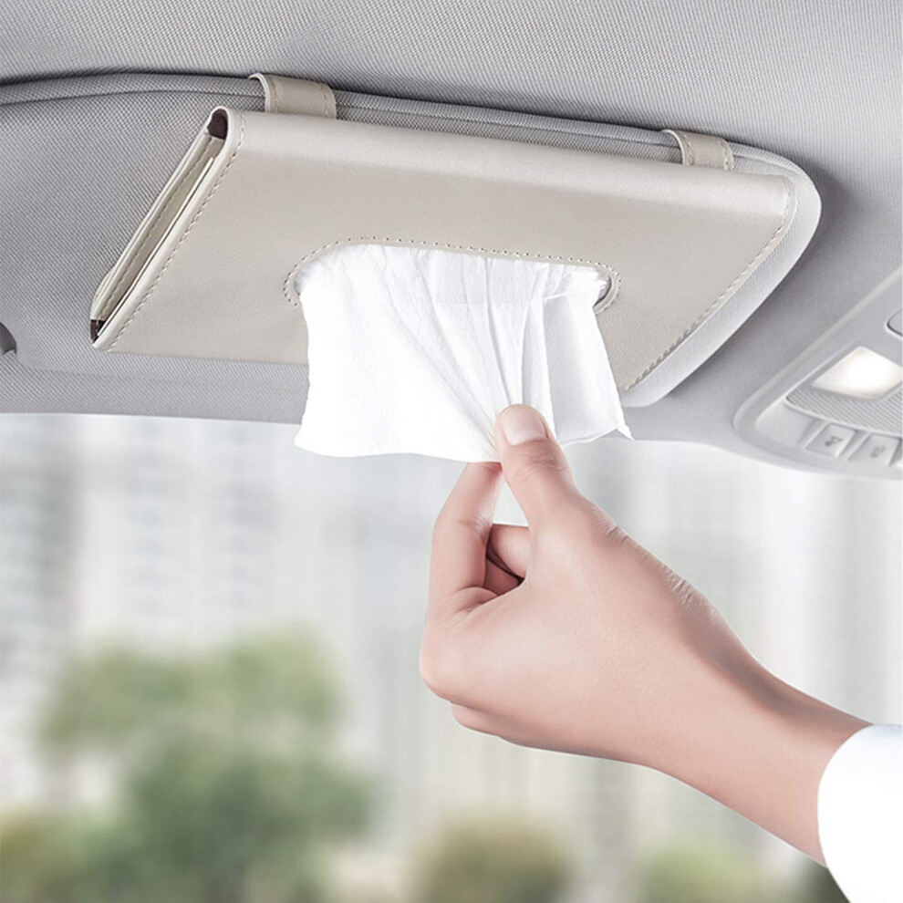 Pu Leather Car Tissue Holder - Multifunctional Sun Visor Tissue Box For Backseat Accessories (Creamy-) White 5051226542473