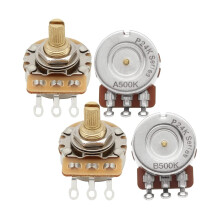 FLEOR Short Brass Shaft Control Pots A500K+B500K Potentiometers Set 24 Spline Split Shaft D3/8" for Electric Guitar Control Volume Tone (Set of 2A2B)