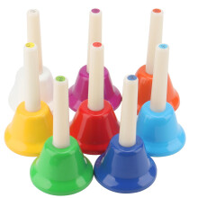 MOUYAT Hand Bells Set, 8 Colourful Metal Bells with Plastic Handles for Learning, Celebrations, and Family Fun, Ideal for Musicians, Performers, and