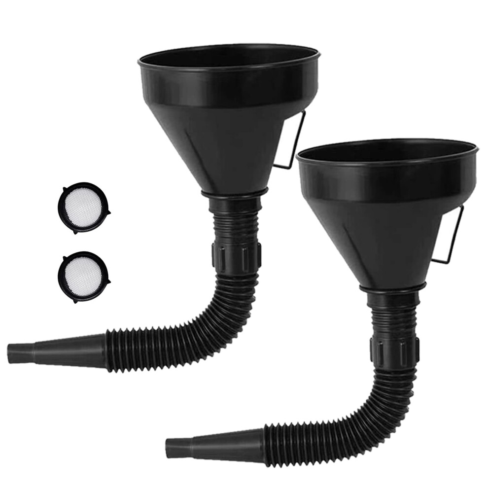 Xinsheng 2 Pcs Fuel Funnel Set With Filter - Universal Car, Motorcycle, Automotive - Diesel, Adblue, Gasoline, Petrol Oil Funnel With Detachable Spout Black 5051226452567