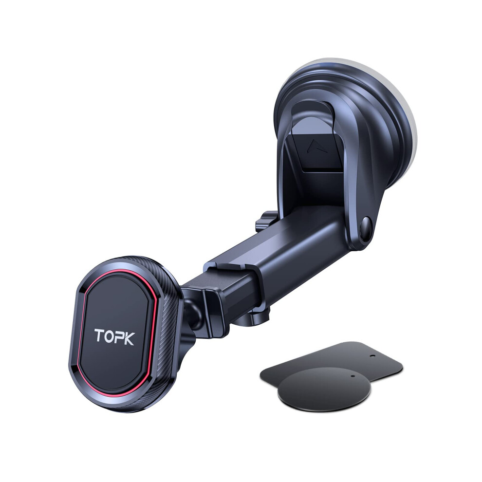 Topk Car Phone Holder, Magnetic Phone Car Mount For Windshield And Dashboard,[Strong Suction] Adjustable Long Arm With Strongest Magnet For Cellphone 5008790127728