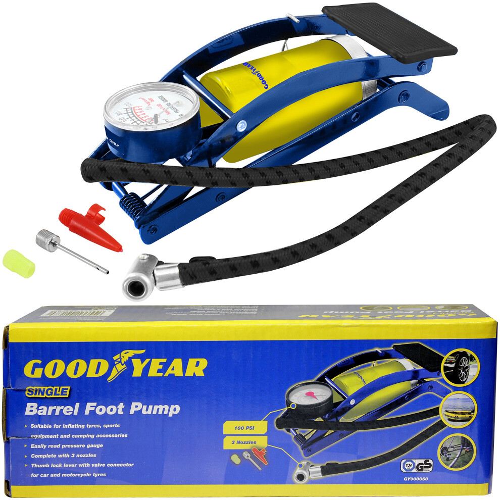 Goodyear Heavy Duty Single Barrel Foot Pump For Camping| Suitable For Inflating Tyres, Sports Equipment, Camping Accessories|Easily Read Pressure Gau 82326838
