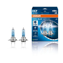 OSRAM COOL BLUE INTENSE H7, +100% more brightness, up to 5,000K, halogen headlight lamp, LED look, Hanging folding box (2 lamps)