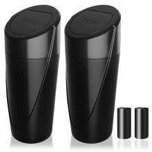 Car Trash Can Bin with Lid - 2 Packs Car Garbage Can Cup Holder - Black Mini Leakproof Vehicle Trash Garbage Can Bin with 40pcs Trash Bags-Car Organi