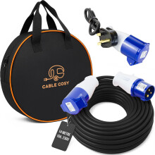 Luigi's 14 Metre Mains Extension Cable with Fly Lead Converter & Waterproof Carry Case - Long Electrical Hook Up Adapter for Caravans