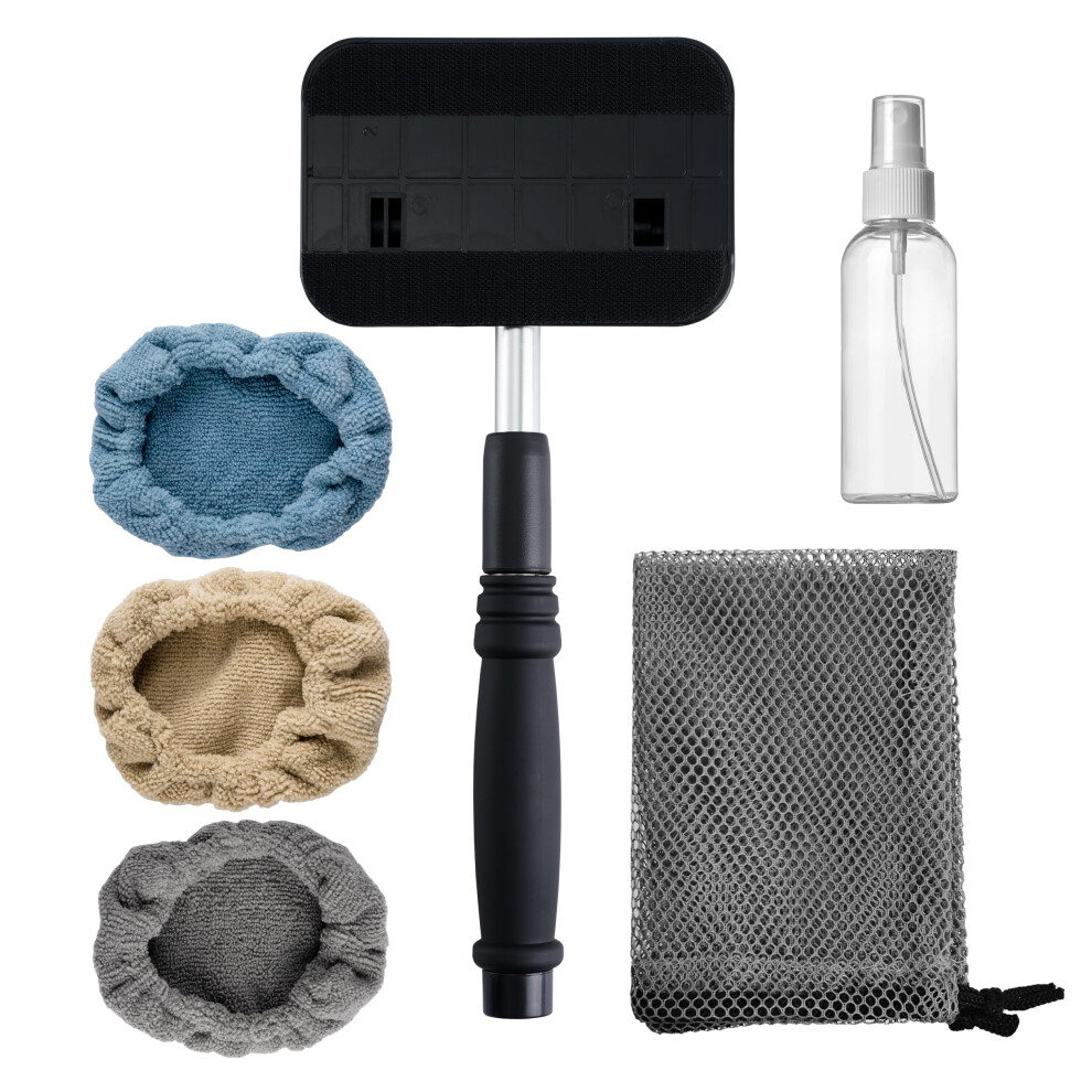 Polyte Pivoting Windshield Glass Cleaning Tool Extendable Aluminum Handle W/3 Premium Microfibre Covers 4247936643413