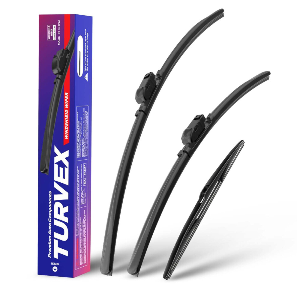 Turvex Wiper Blades For Ford Focus Hatchback Estate Mk3 Mk3.5 Feb 2011 To Dec 2018, Complete Front Window Wiper And Rear Wiper Set 5051226424366