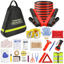 Emergency Breakdown Kit, 76 in 1 Multifunctional Roadside Assistance Car Breakdown Kit with Jumper Cables, Tow Rope, Triangle, Flashlight, Safety Hamm