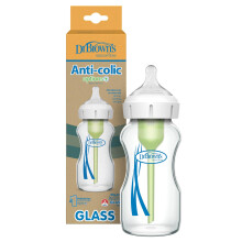 Dr. Brown's Natural Flow Options+ Anti-Colic Wide Neck Baby Bottles, Glass, Green, 270 ml