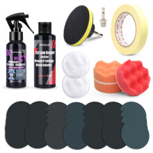Headlight Restoration Kit 38 Pieces, Universal Car Headlight Repair & Polishing Kit, with UV protection, Polishing Paste, Adapter, Sanding Discs in 7