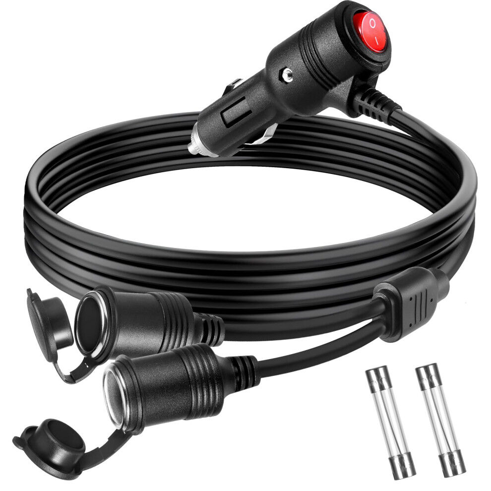 12V/24V Extension Lead For Car, 2.4M Car Cigarette Lighter Extension Lead With Two 15A Fuse 5051226503948