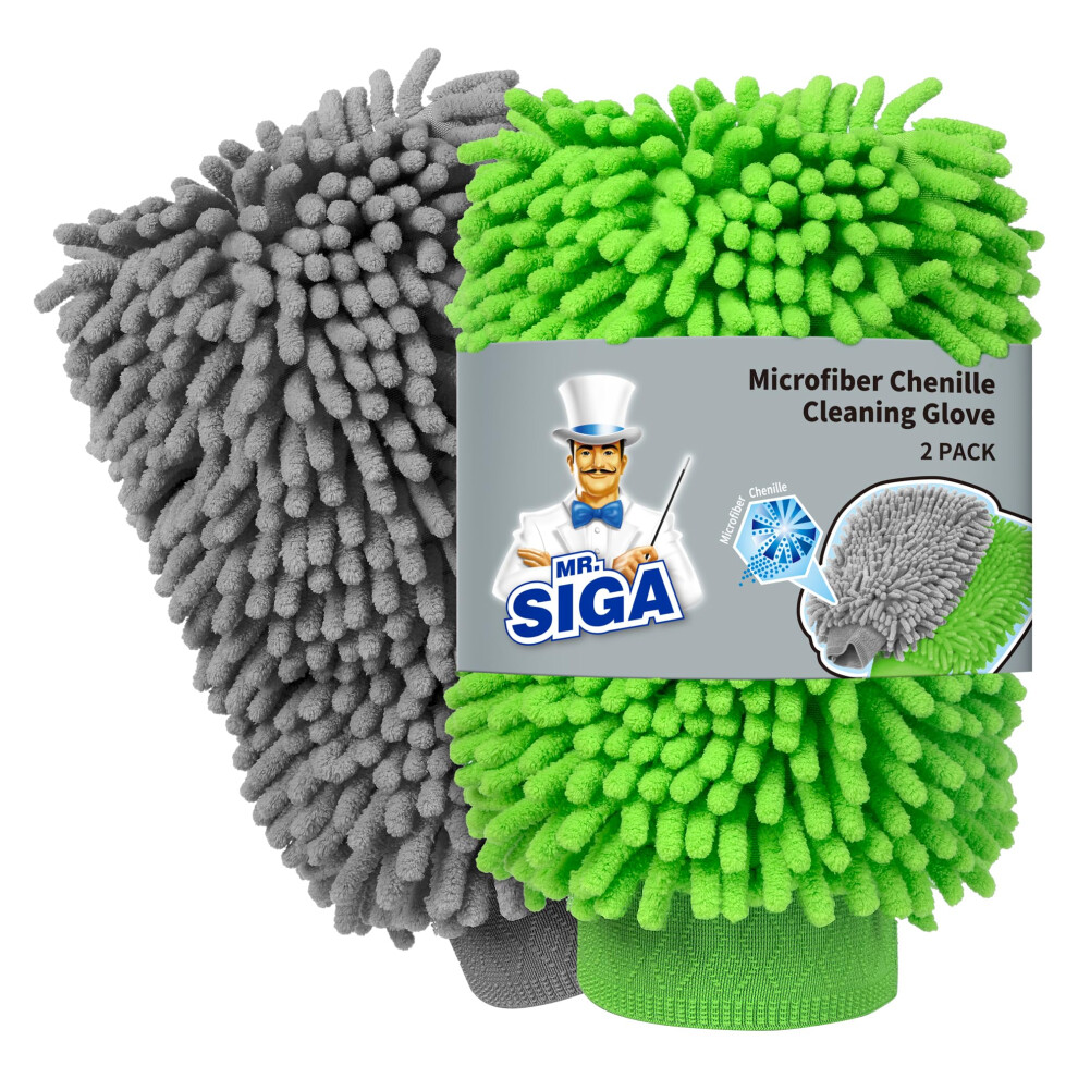 Mr.siga Microfibre Car Wash Mitt, Super Absorbent & Scratch-Free Wash Mitt For Car Washing, Streak-Free Noodle Glove For Lifting Dirt, Pack Of 2 5051226527326