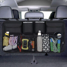 URAQT Car Boot Organiser Waterproof Kick Mats Car Organiser Seat Back Protectors, Multi-Pocket Children's Travel Storage, Durable Foldable Cargo Net