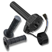 E Bike Full Twist Throttle, Black Grips Waffle Grip Suits 3 Pin SM JST Plug DIY EBike Surron, Motocross 12V,24V,36V.48V, 52V, 60V, 72V